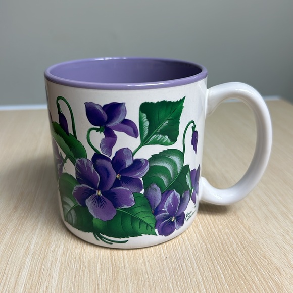Vintage Jane Bowen Coffee Mug Violet Flowers 1991, Violet inside - Picture 2 of 4
